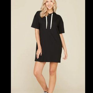 BLACK HOODED MINI DRESS
